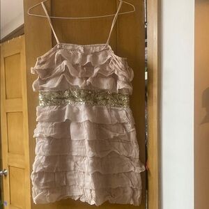 French Connection Ruffled Mini Dress in Pink and Gold